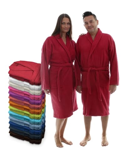 LEBENGOOD Peignoir unisexe pour femme et homme 100% coton éponge américain 400 g avec ceinture, poches, douche, peignoir doux, serviette (Granate XXL new)