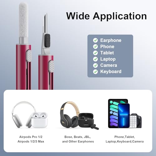 Image of Hyashee Cleaner Kit for Airpods Pro 1 2 3 Multi-Function Cleaning Pen with Soft Brush Flocking Sponge for Bluetooth Earphones Case Cleaning Tools (Red)