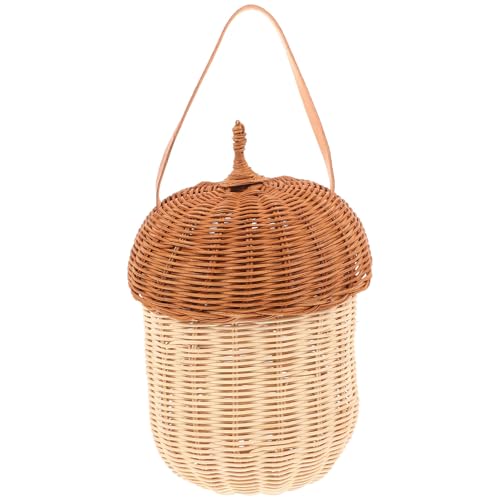 Hemobllo Handwoven Pine Cone Shaped Rattan Basket with Lid for
