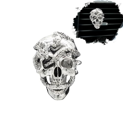Image of ORIESSE Skull Car Decor,Goth Car Air Freshener Vent Clip,Silver Snake Skull Horror Dahsboard Decorations Accessories,Refillable Clip On Diffuser for Women Teens
