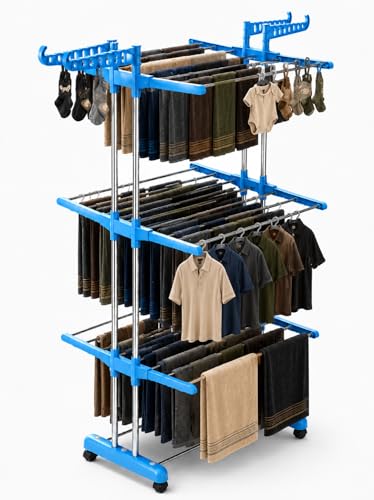 Image of SUNDRY Stainless Steel-Pro Folding Cloth Drying Stand, Drying Rack,Stand for Clothes Heavy Base (Sky Blue 3TD)