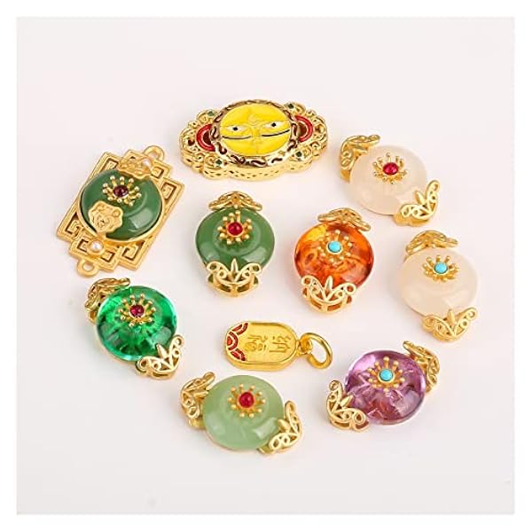 JJZXD Pendant Inlay Stone Braided Rope Hand Transfer Beads DIY Bracelet Necklace Spacer Beads Sand Gold Accessories