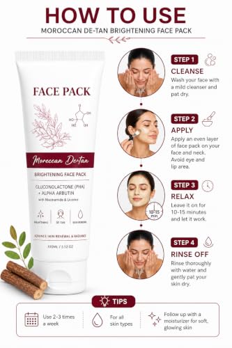Image of New Moroccan DeTan Brightening Face Pack for Advance Skin Renewal Radiance Clay Mask