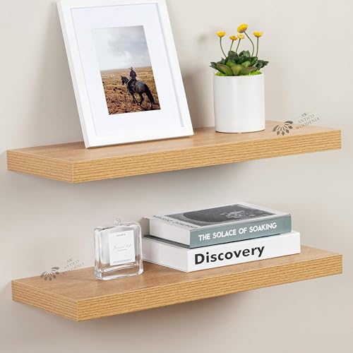 Image of Wooden Floating Wall Shelf| Wall Mount| Wall Rack| Wall Bracket for Home and Office Decor | Big Mounted Cabinets (Set of 2, Bavarian Oak, Large)