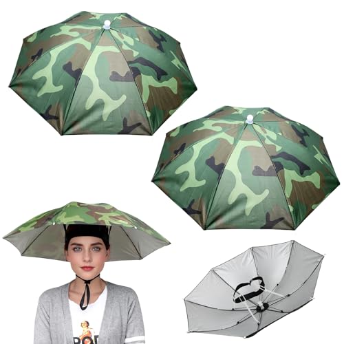 NATUCE Paraguas Cabeza de Camuflaje, 2 pcs Sombrero Paraguas, con Diadema Elástica Ajustable, Protección UV, Antilluvia, para Pesca, Golf, Ciclismo, Jardinería (Diámetro: 55 cm)