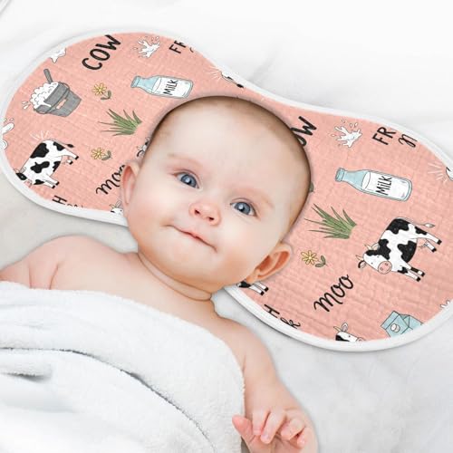 J JOYSAY Cow Milk Pink Baby Burp Cloths for Boys Girls Large 22''x11'' Cotton 4 Layer Baby Washcloths for Baby Newborn one sizex24