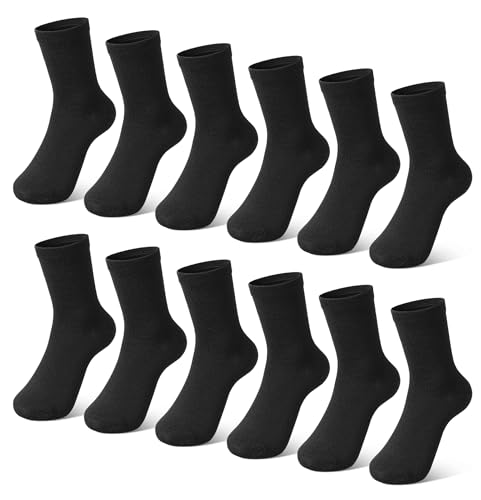 Auranso 12 Paar Weiße Socken Kinder Mädchen Jungen Kindersocken Sportsocken Tennissocken Baumwolle Schwarz Unisex 27-30 31-34 35-38 Schwarz 27-30