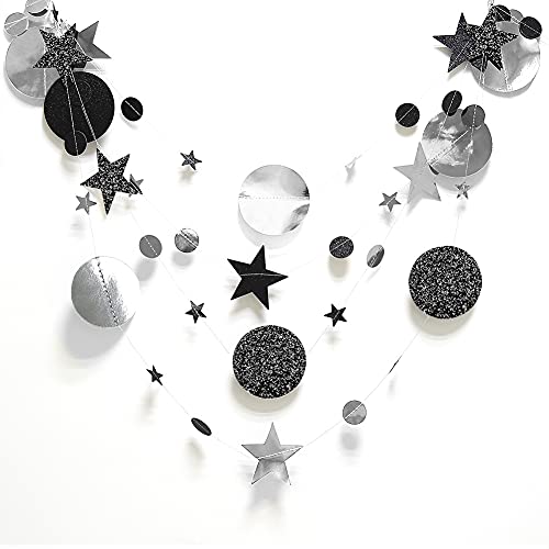 Glitter Rose Gold Black Circle Dot Garland Twinkle Little Star Party Decoration Hanging Banner Backdrop Decor Wedding/Birthday/Bday/Prom/Anniversary/Engagement/Hen Party/Bachelorette Party Supplies #TOP1