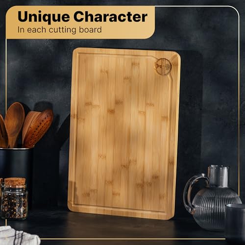 Deer & Oak X-Large Cutting Board 44 x 30 x 2 centimeters, Pre-Oiled Wooden Bamboo Chopping Board for Carving Meat, Fish, Vegetables, Fruits, Cheese, Bread