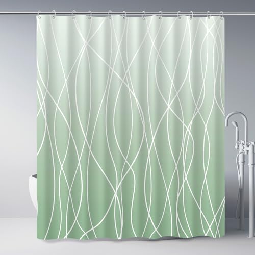 Punkray Ombre Green Striped Polyester Shower Curtain for Bathroom with