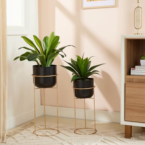 Image of amazon basics Metal Floor Planters with Stands (Set of 2) | for Living Room and Bedroom Decor (Black)