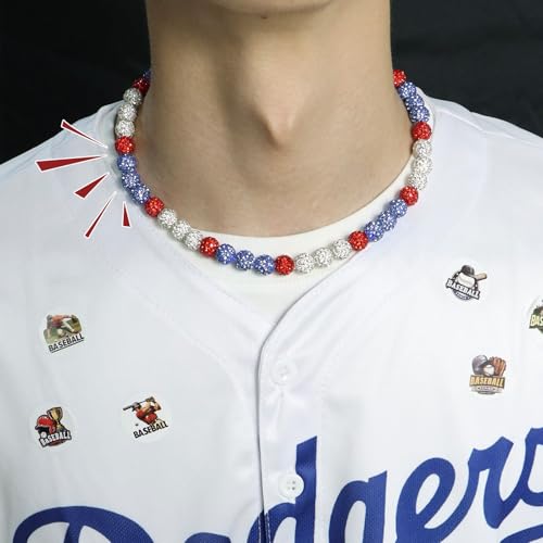 Baseball Beaded Necklace for Men,Baseball Necklace Gifts,Diamond Rhinestone Discoball bead necklace,Chain Necklace Gifts for Baseball Player Team Lovers