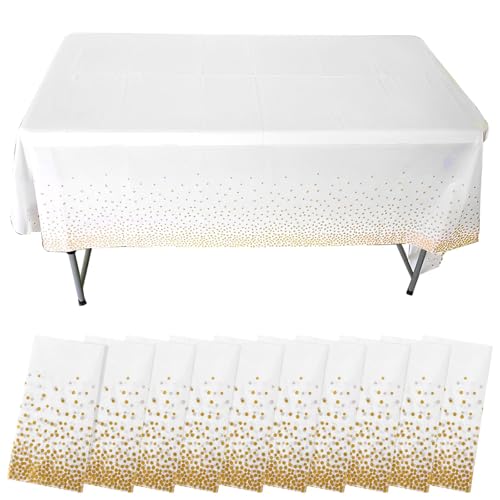 LDHHYH Lot de 10 Nappe Blanche Jetable Nappe Papier Rectangulaire 137x274CM Idéale pour Anniversaire - Effet Tissu - Nappes Jetable Blanc Intissé avec Motif...