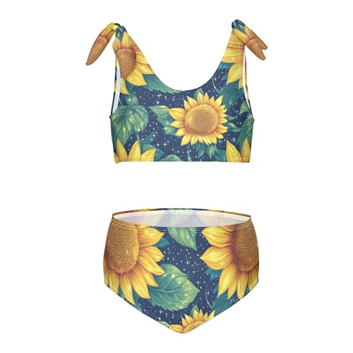JUNZAN Beautiful Sunflowers Girls Bathing Suit High Waisted 2 Piece Swimwear Preppy Girls Swimming Suits 3T