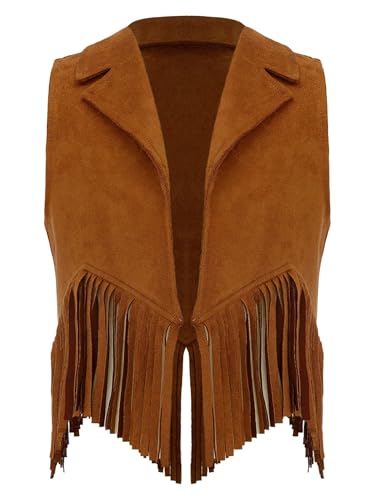 Kids Cowgirls Cowboys Collared Fringe Waistcoat Retro 90s Western Vest Top