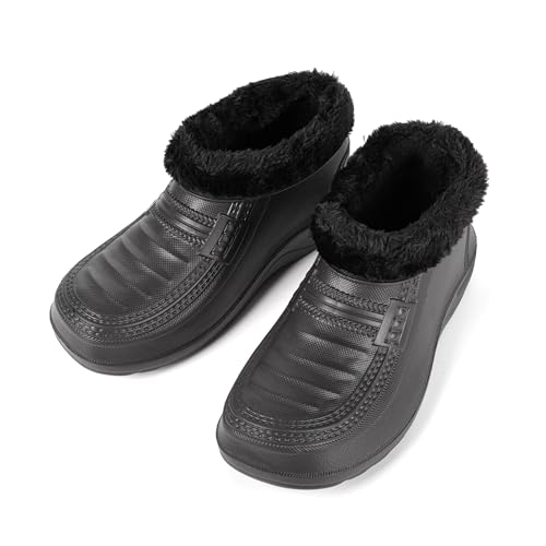 HEYO Gummistiefel Unisex gefüttert Clogs Damen Herren Winterstiefel Leicht EVA Gartenschuhe (Schwarz, EU Schuhgrößensystem, Erwachsene, Numerisch, M, 43)
