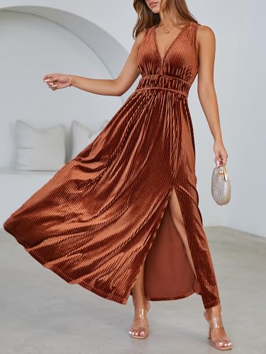 Women's Sleeveless Velvet Maxi Dress Wedding Guests Formal Party Long Dress4