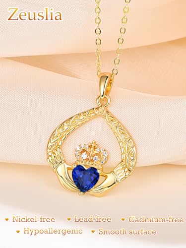Birthstone Claddagh Necklace for Women,14k Gold Plated Claddagh Birthstone Pendant Irish Jewelry Anniversary Wedding Birthday Gifts for Women4