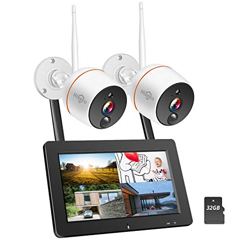 【Two-Way Audio】Wireless Security Camera System with 7'' Monitor,Hiseeu 4ch Home Security Camera system,2pcs 1080P Indoor/Outdoor Touchscreen Security Camera,PIR Motion Detection,32GB SD Preinstalled