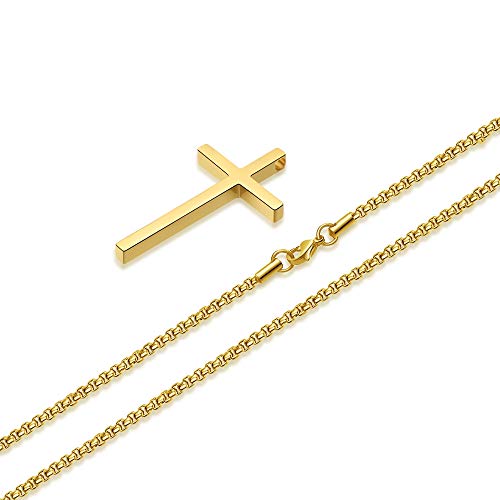 Image of M MOOHAM Cross Necklace for Men, Silver Black Gold Stainless Steel Plain Cross Pendant Necklace for Men Box Chain 16-30 Inch