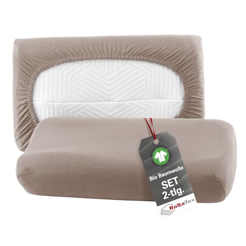 BaSaTex Bio Kissenbezüge Spannbezüge 2er Pack für Nackenkissen und Gesundheitskissen | 97% GOTS-Zertifizierte Baumwolle + 3% Elasthan | 30x50 cm - Farbe: Taupe