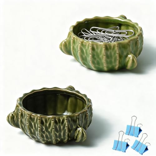 Zaposcca Ceramic Paper Clip Holder, 2 Pcs Green...