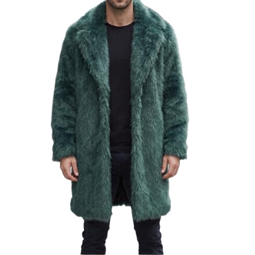 Image of Lisa Colly Mens Faux Fur Coat Jacket Winter Overcoat | Men's Faux Fur Long Jacket, Long Sleeve, Fluffy Warm, Winter Parka Coat