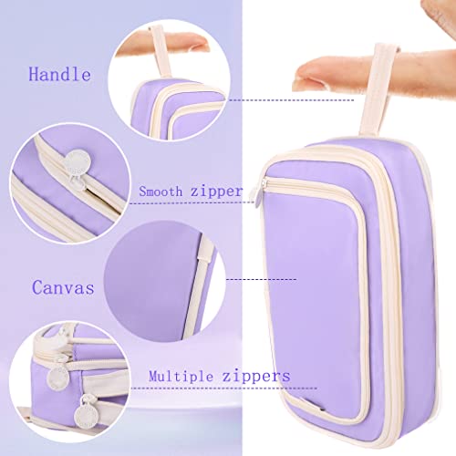 Image of iSuperb Large Capacity Pencil Case Macaron Pencil Pouch Purple Pen Bag with 2 Compartments Pen Organizer for School Teen Boys Girls Men Women