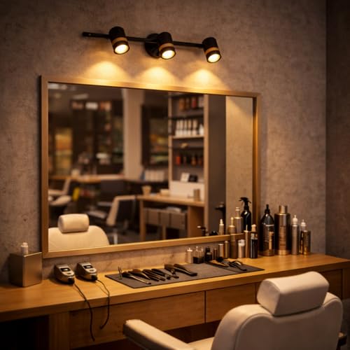 Image of TRIPPING 9 Watt Adjustable COB 3-Head LED Mirror Light with 3-in-1 Light Color (Warm White, Natural White, White), Black & Gold Metal Spotlight Wall Lamp for Dressing Table, (43 x 15 x 9 cm)