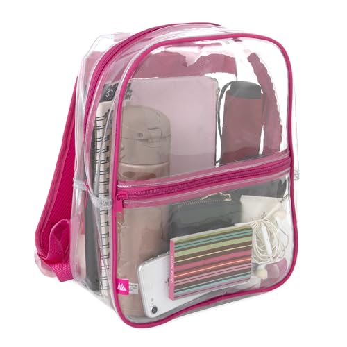 Trail maker Mini mochila transparente aprovada para estádio pequena bolsa de concerto transparente para trabalho, viagem, lazer, rosa, 12'L x 10'W x 4.25'H, Mochilas Daypack