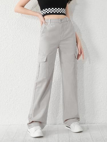 Image of KATECLO High-Waist Baggy Cargo Cotton Pants for Women | Stylish Casual Cargo for Girls