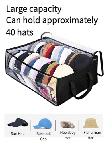 Transparent Non-Woven Hat Storage Foldable Bag – Large Capacity Cap Organizer with Handle for Baseball Hats, Beanies & Cowboy Hats (Grey,16.1 x 5.5 x 19.7 Inch)
