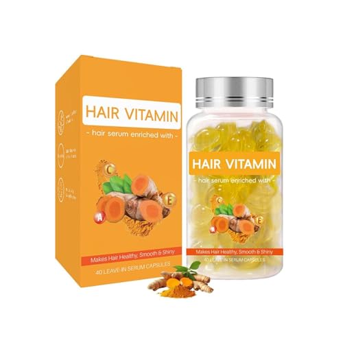 Sérum capillaire vitaminé au curcuma, huile de soin pour cheveux indisciplinés et abîmés, favorise la pousse, hydratation intense, pour hommes et femmes, soin sans rinçage, 40 capsules (1 pcs)