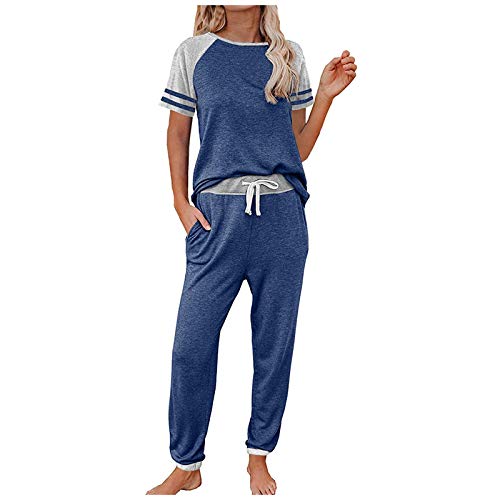 Pyjama d'été en coton pour femme avec haut à manches courtes et pantalon long confortable