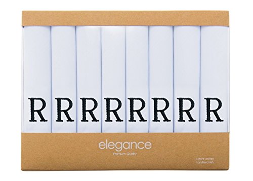 Retreez 8 Piece Pure Cotton Initial Monogrammed Men's Handkerchiefs Hanky Gift Box Set - Set R Initial #TOP1