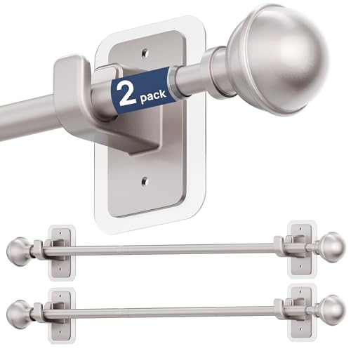 ENJOYBASICS 2 Pack 28-48" No Drill Curtain Rods, Renter Friendly, Nickel