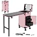 Kosmetikkoffer Nageltisch Maniküretisch, Faltbar Maniküre Tisch mit 3 Schubladen, LED Spiegel & Schlüssel, Multifunction Kosmetik Koffer Friseurkoffer, Schminktisch mit 4 Rollen, bis 50kg (Rosa)