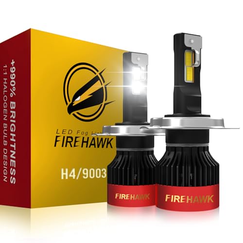 Firehawk H4/9003/HB2 LED Bulbs 40000LM 990% Brightness 6000K Cool White Plug and Play Halogen Replacement Conversion Kit 2024 Upgraded, Pack of 2