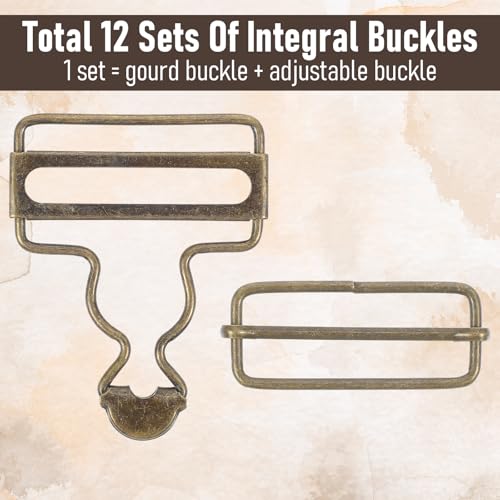 12 Sets Metal Overalls Buckles, Suspender Buckles, 1-1/2\" Overall Clasp with Adjustable Slide Buckle, Metal Overall Clasp Replacement for Jeans Suspender, Bib Pants, DIY Sewing Accessories (Bronze)