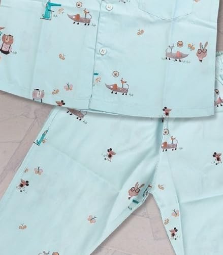 Image of MINIMATES Unisex Kids Cotton All Over Printed Night Suit Sleepwear Top & Pyjama Set Full Sleeve with Pockets for Girls & Boys with Buttons /Sleepwear for Girls /Night Dresses