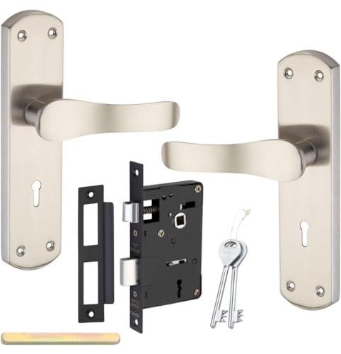 Image of Trevi Handled Mortise Door Lock with Door Handle, Heavy Duty Safety Door Locks for Main Door Bedroom Balcony, Home Office Locks with Push Latching for 3 Keys | Matt Finish |