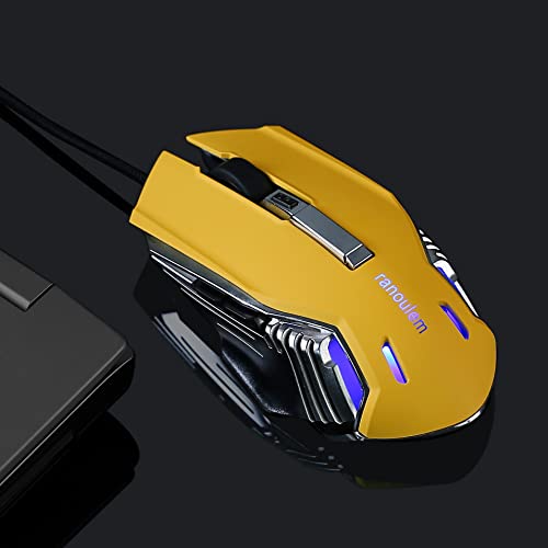 Ranoulem M9 Yellow Gaming Mouse Wired,7200 Dpi Optical Sensor,6 Programmable Buttons,4 Color Backlight,Wired Gaming Mouse Windows Pc Laptop&Mac #TOP5