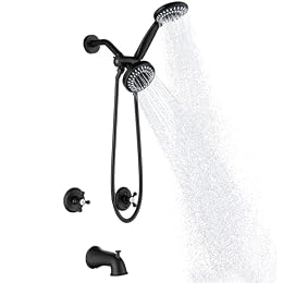 BEIYI 2 Handle Shower Faucet Set with Tub Spout Matte Black Two Handle Tub and Shower Faucets Sets Complete 2 Knod Tub and Shower Trim Kit