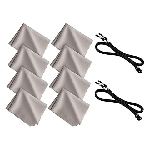 Peermax Microfiber Cleaning Cloths (6"x6") 8 Pack | Glasses Cleaning Cloth for Eyeglasses, Phone, Screens, Electronics, Camera Lens Cleaner| Includes a Bonus Gift 2 Free Eyeglasses Holder Strap Cover