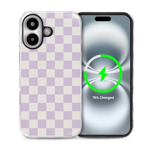Coque iPhone 16 MagSafe anti-chute et anti-rayure violette à carreaux