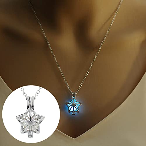 YSMLKL Luminous Moon Star Necklaces Glow in The Dark Hollow Moon Necklaces Love Heart Pendant Necklaces Fluorescent Crescent Moon Necklaces for Women Girls (B1)