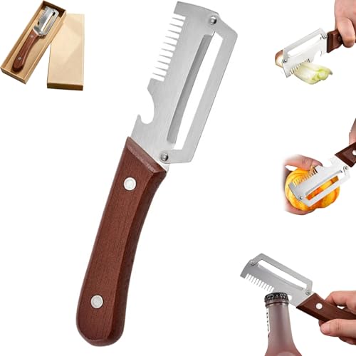 Elite Gourmet Knife,Premium Vegetable Peeler With Wooden Handle And Bottle Opener, Multi-Functional Vegetable Pee,Pelapatate Multifunzione 3 In 1,Per Verdure, Frutta (1pcs)