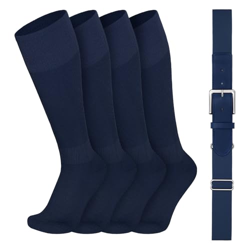 Image of VONMELLI Youth Baseball Belt and Socks Combo, Elastic Softball Belts and Socks for Boys and Adult (2 Pairs of Socks & 1 Belt)