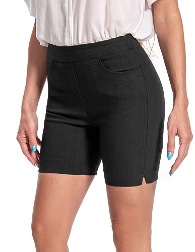 Work Causal Tulip-Hem Pull-On Dress Career Shorts with Two Front Pockets