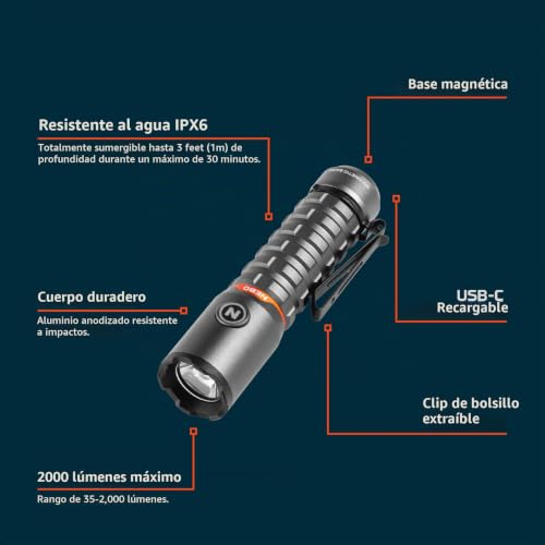 Miniatura 8 de Nebo Torchy 2k - Linterna De Bolsillo Y Luz De Trabajo - Linterna De Camping Recargable Por Usb-C - Con 5 Modos De Luz - Hasta 30 Horas De Uso - Clip Cinturón - Resistente Al Agua